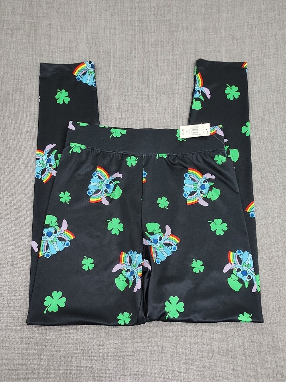 Disney Stitch St. Patrick Day Clover Stretch Leggings. Junior Small - Picture 2 of 11
